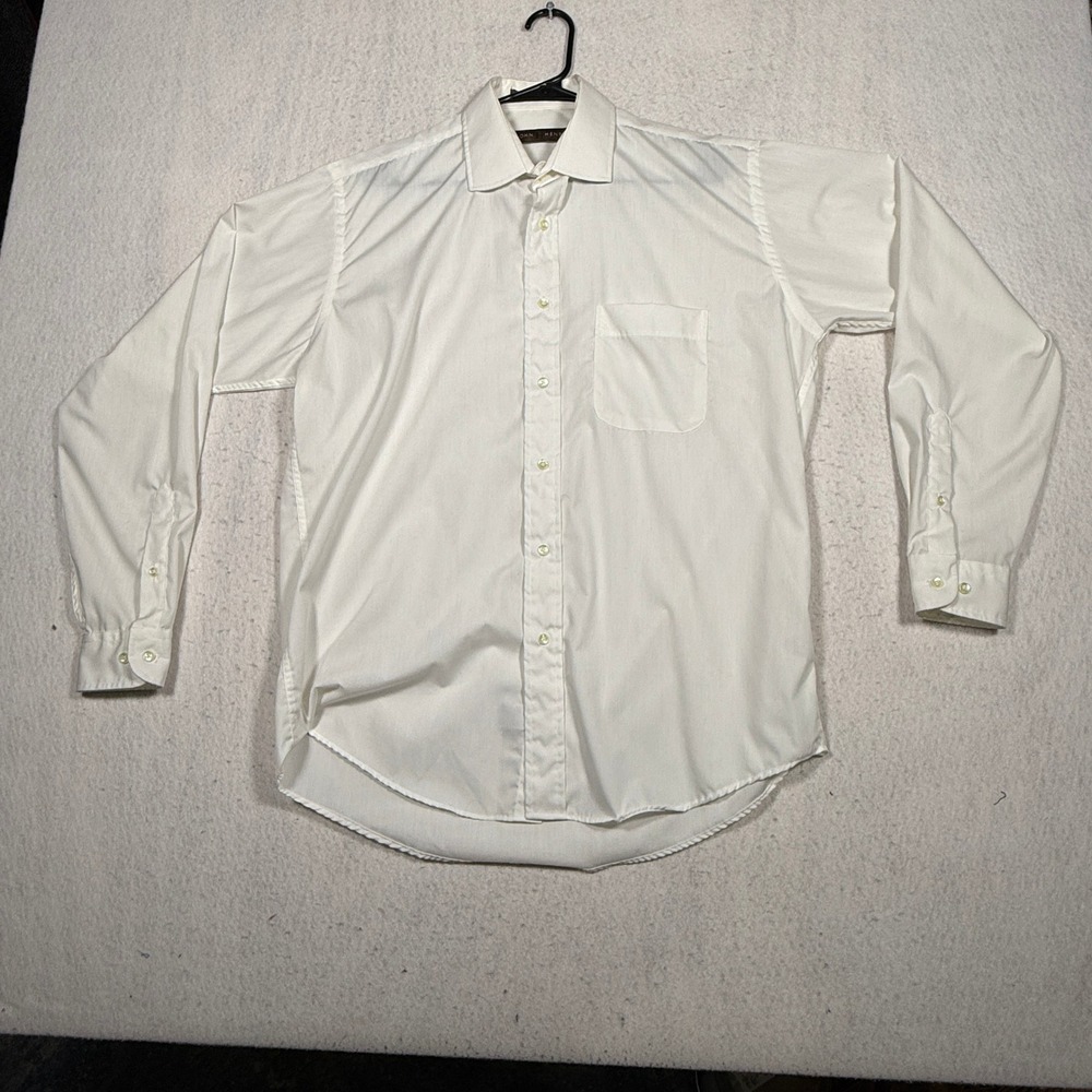 John Henry Mens White Long Sleeve Button Down Dress Shirt Full Cut 16 34-35
